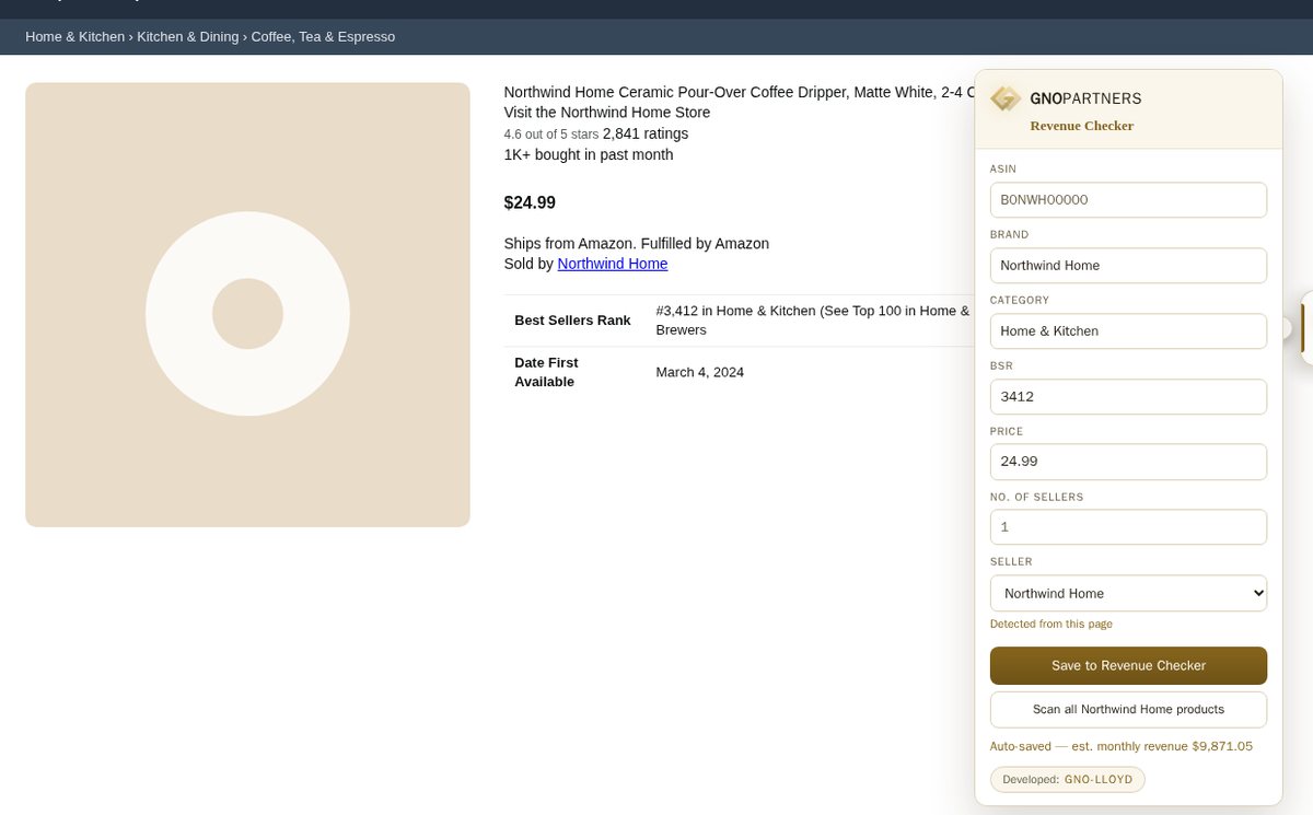Save any product: Details read from the page, estimated and saved to your account in one step.